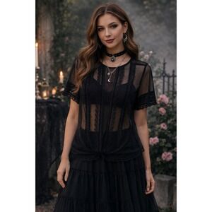 Origami Women's Sheer Mesh Black‎ Lace Witchy Whimsigoth Large